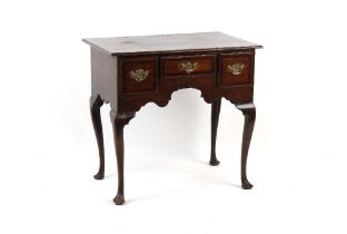 Property of a lady - a George III oak & fruitwood banded lowboy, with cabriole legs & pad feet, 30.5