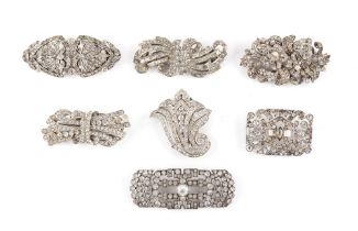 Property of a lady - a group of seven clear paste brooches including four double clip brooches,