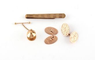 Property of a deceased estate - a 9ct gold tie clip; together with a 9ct gold tie pin; and a pair of