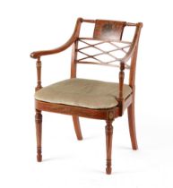 Property of a gentleman - a late Victorian painted satinwood elbow chair, with cane panelled