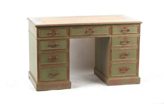 Property of a deceased estate - an early 20th century later painted kneehole desk, with nine