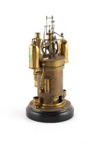 Property of a gentleman - an early 20th century brass model vertical steam engine, one small door