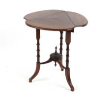 Property of a lady - an Edwardian mahogany triangular topped drop-leaf occasional table, with turned