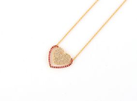 Property of a lady - a 22ct yellow gold (marked 916) ruby & diamond heart necklace, 17ins. (