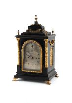 Property of a lady - a late Victorian ormolu mounted ebonised cased table clock, the 8-day twin