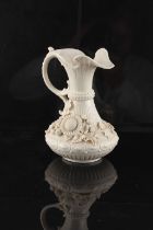 Property of a lady - a late 19th / early 20th century Belleek ewer, second black mark, 7ins. (17.