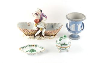 Property of a lady - a group of ceramics comprising a late 19th century double salt, blue crossed