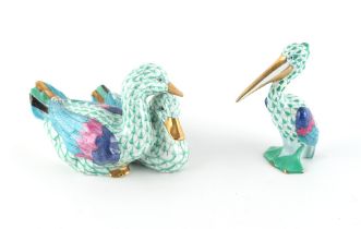 Property of a lady - a Herend fishnet group of Two Ducks; together with a Herend fishnet model of