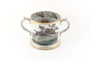 Property of a deceased estate - an unusual large early Victorian two-handled frog mug, printed