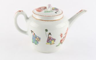Property of a lady - a First Period Worcester teapot, circa 1765, painted in polychrome enamels with