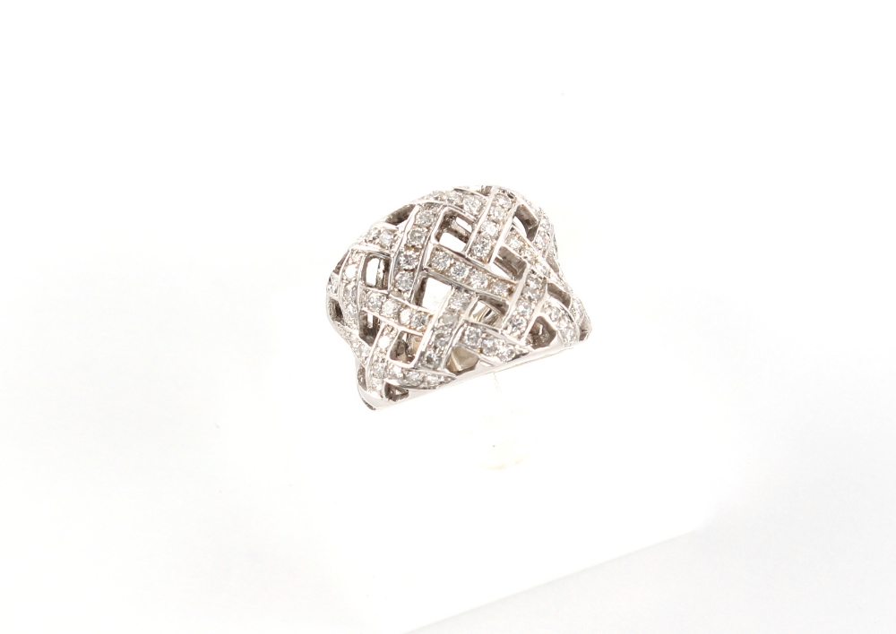 A modern 18ct white gold diamond lattice work ring, the estimated total diamond weight 1.75 - Image 3 of 4