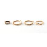 Property of a lady - an unmarked yellow gold (tests 18ct) diamond ring set with five diamonds,