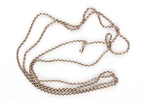 Property of a lady - an unmarked 9ct gold (tested) long guard chain, with swivel, approximately 38.0