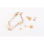 Property of a deceased estate - an unmarked 9ct gold (tested) chain bracelet set with baroque pearls