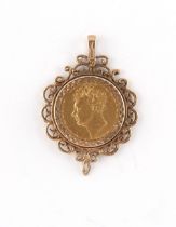 Property of a lady - gold coin - an 1825 George IV gold full sovereign, freely moving within a 9ct