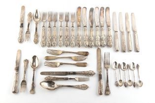 Property of a lady - three Victorian silver three-piece Christening cutlery sets, and another two-