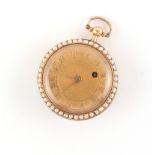 A 19th century Continental yellow gold mid size pocket watch, set with turquoise & seed pearls,