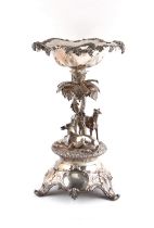 Property of a lady - an early Victorian silver centrepiece, the base with two greyhounds around a