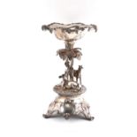 Property of a lady - an early Victorian silver centrepiece, the base with two greyhounds around a