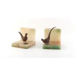 Property of a gentleman - a pair of alabaster & cold painted spelter pheasant book ends (2).