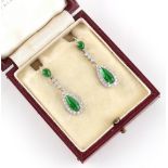 A pair of gem quality certificated untreated natural apple green jadeite & diamond pendant earrings,