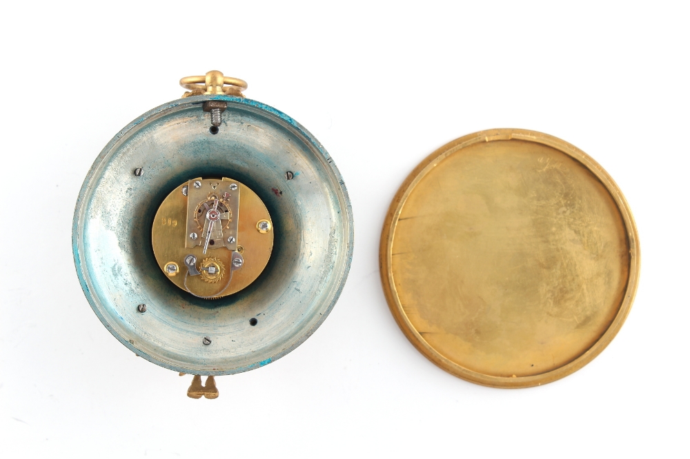 A 19th century French gilt metal mounted boudoir wall timepiece, with paste bezel, the enamel dial - Image 2 of 2