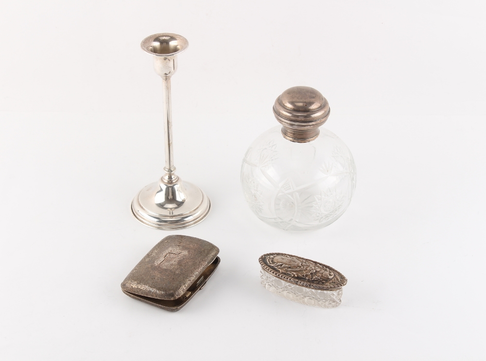Property of a deceased estate - a modern silver candlestick; together with a silver cigarette
