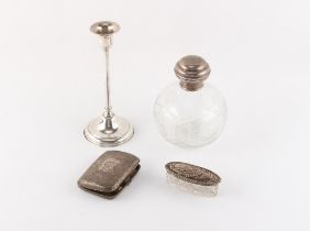 Property of a deceased estate - a modern silver candlestick; together with a silver cigarette