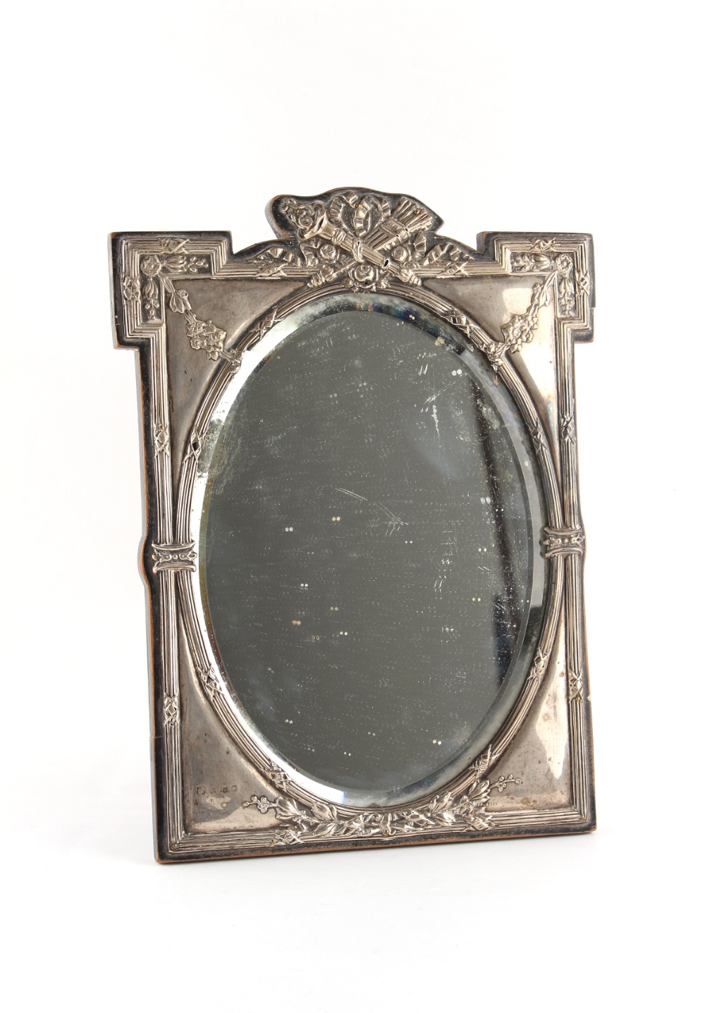 Property of a deceased estate - an Edwardian silver easel framed oval dressing table mirror,