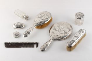 Property of a lady - a quantity of Edwardian silver backed & silver mounted dressing table items,