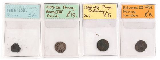 Property of a deceased estate - a collection of four English hammered coins including a Henry VIII