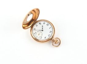 Property of a lady - an early 20th century gold plated half hunter pocket watch, keyless wind,