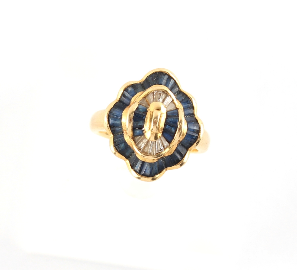 Property of a deceased estate - an 18ct yellow gold ring set with calibre cut diamonds & - Image 2 of 3