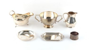 Property of a lady - a group of six assorted silver items including a sauceboat and a cream jug,