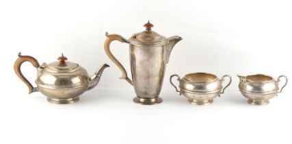 Property of a lady - a silver three piece tea set, rubbed marks, William Hutton & Sons Ltd.,