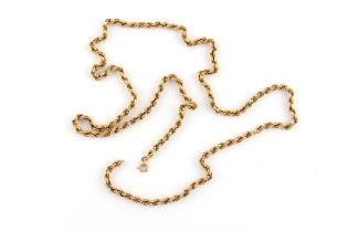 Property of a lady - a modern 18ct yellow gold rope chain necklace, approximately 23.6 grams, 33.
