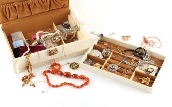 Property of a deceased estate - a white jewellery box containing assorted costume jewellery