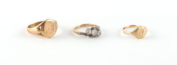 Property of a gentleman - two 9ct gold signet rings, approximately 8.9 grams together; together with