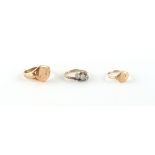 Property of a gentleman - two 9ct gold signet rings, approximately 8.9 grams together; together with