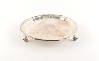 Property of a deceased estate - a George II style silver salver or waiter, with scroll feet, William