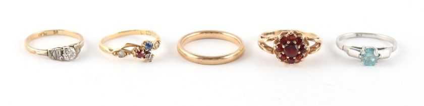 Property of a deceased estate - five assorted gold rings including a late Victorian 18ct gold ring