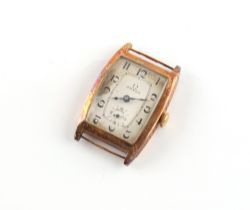 Property of a lady - a gentleman's 1920's Omega 14ct gold tank cased wristwatch, with engraved