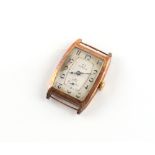 Property of a lady - a gentleman's 1920's Omega 14ct gold tank cased wristwatch, with engraved