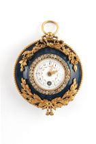 A 19th century French gilt metal mounted boudoir wall timepiece, with paste bezel, the enamel dial