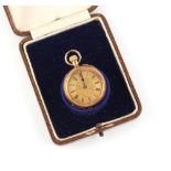 Property of a lady - a late 19th / early 20th century 18ct gold open faced fob watch, keyless