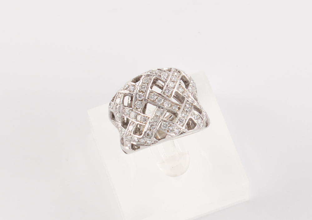 A modern 18ct white gold diamond lattice work ring, the estimated total diamond weight 1.75 - Image 2 of 4