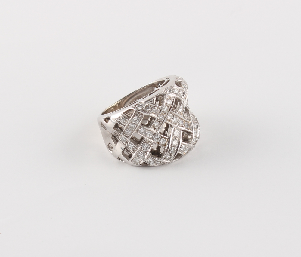 A modern 18ct white gold diamond lattice work ring, the estimated total diamond weight 1.75 - Image 4 of 4