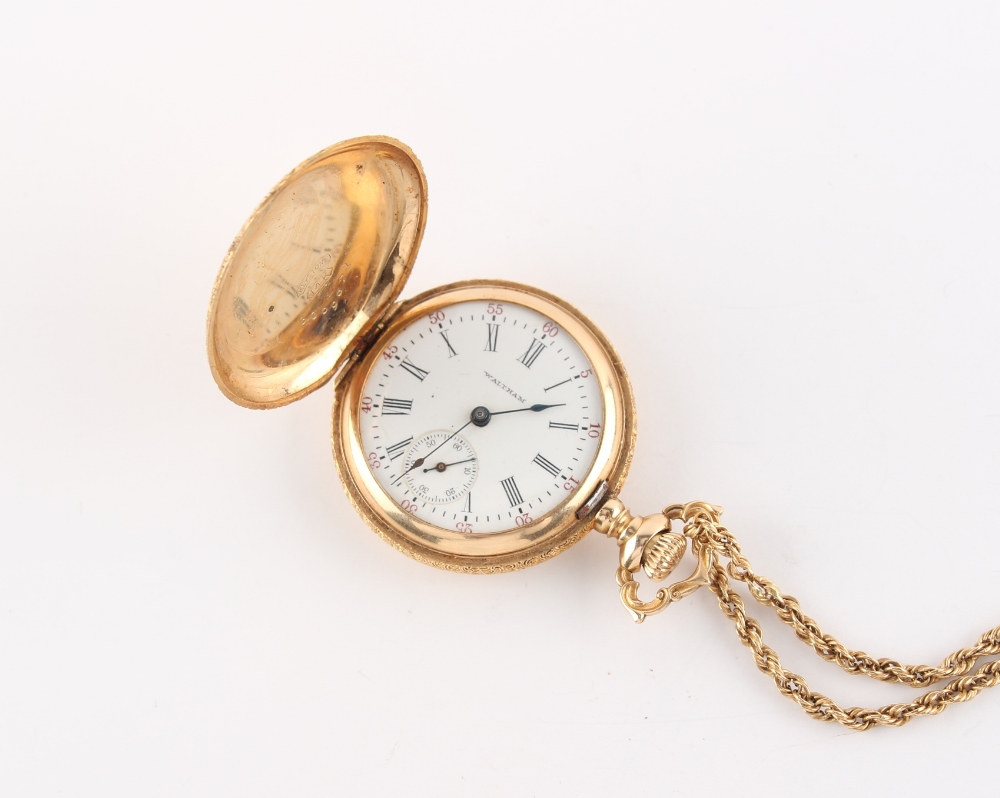 Property of a deceased estate - a Waltham 14ct gold full hunter cased fob watch, the 14ct gold - Image 2 of 5