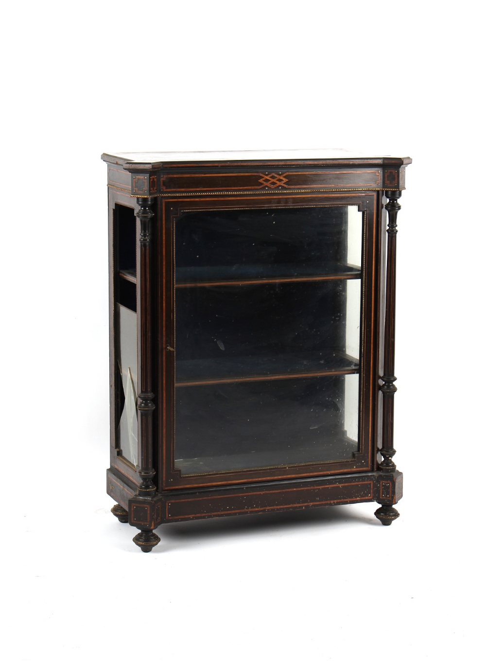 Property of a gentleman - a Victorian gilt metal mounted ebonised & walnut banded pier cabinet,