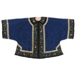 Property of a gentleman - a Chinese lady's blue silk jacket, late 19th / early 20th century, with